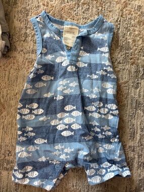 Carter's Blue & White Fish-Print Tank Romper